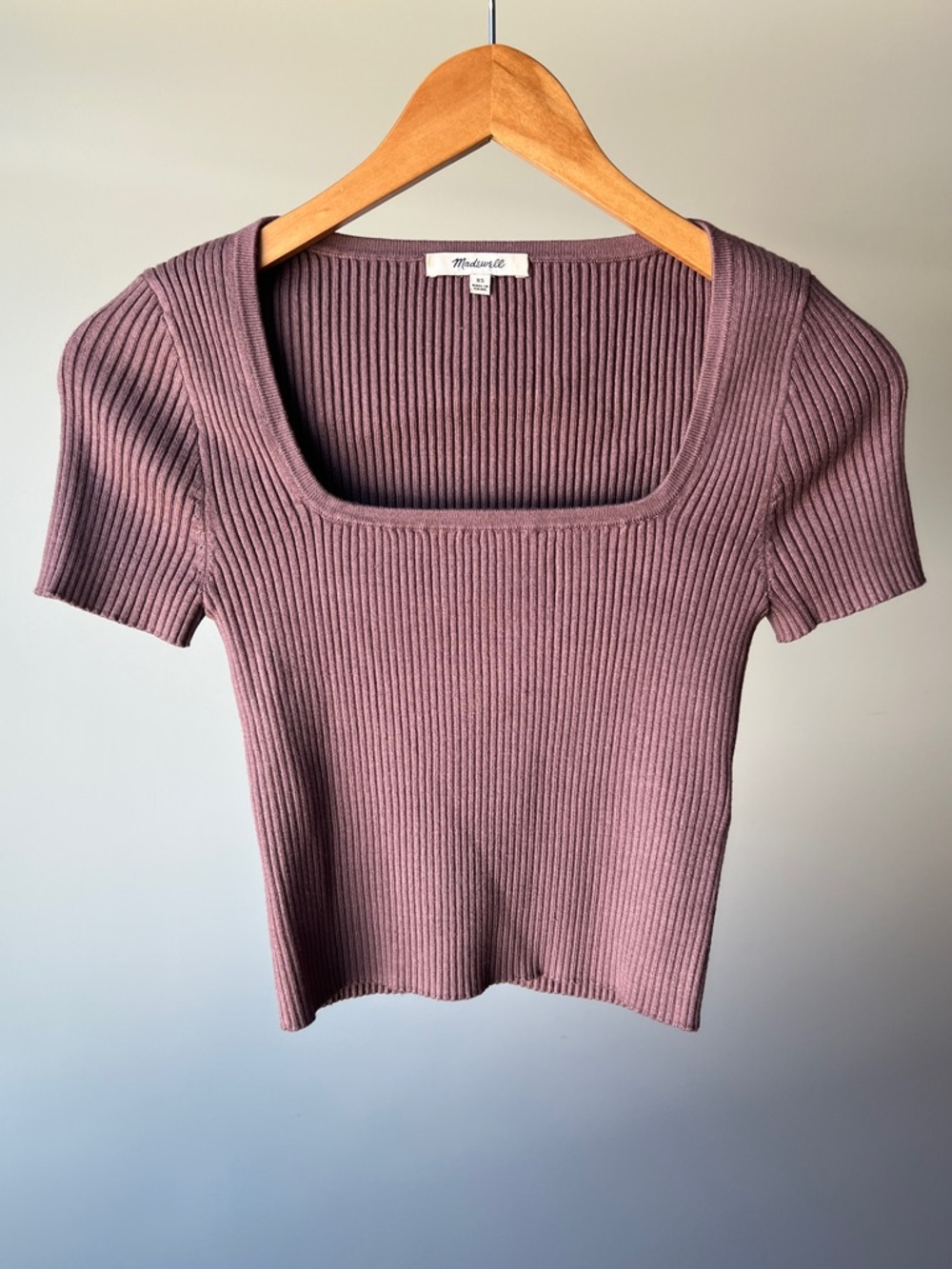Madewell Ribbed Square-Neck Crop Top in Mauve